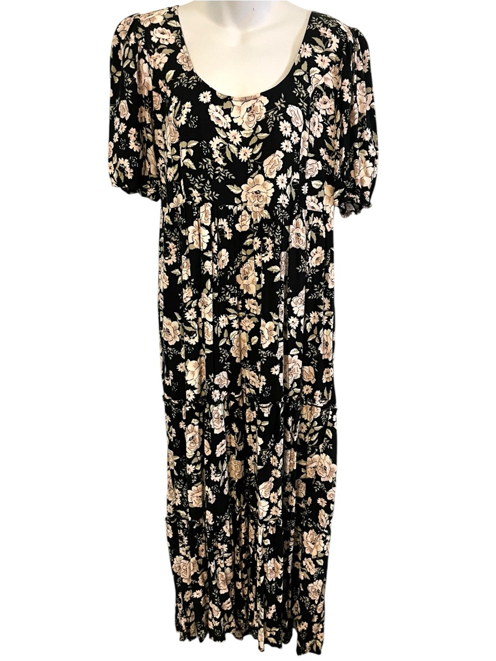 Saltwater Luxe Black Floral Pink Rose Maxi Dress